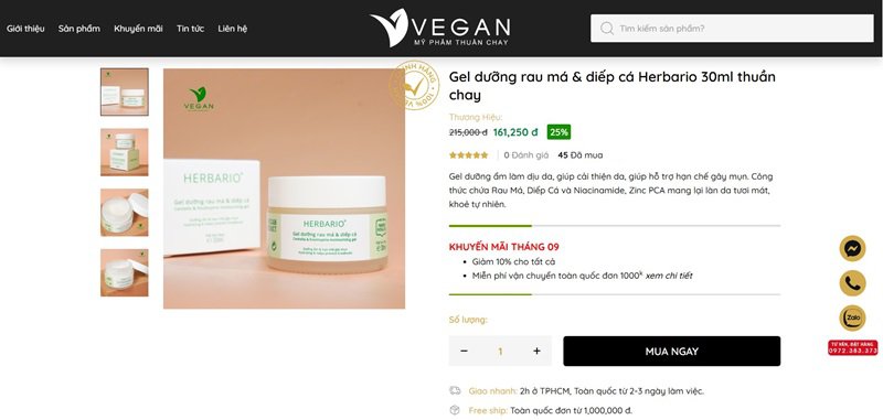 Gel dưỡng rau má & diếp cá Herbario gel duong rau ma diep ca herbario